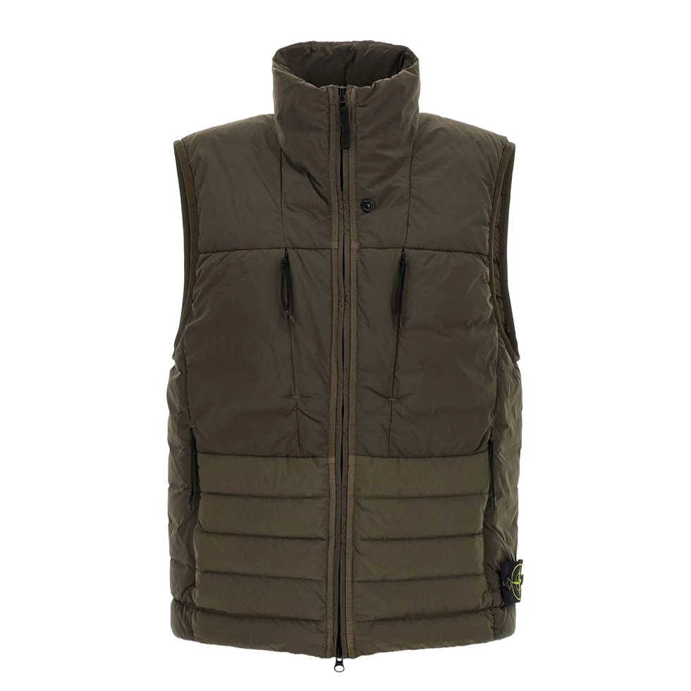 Green Padded Vest with High Collar